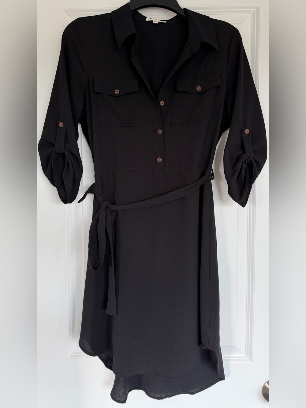 Monteau Black Long Sleeve Shirt Dress with Tie (size medium)